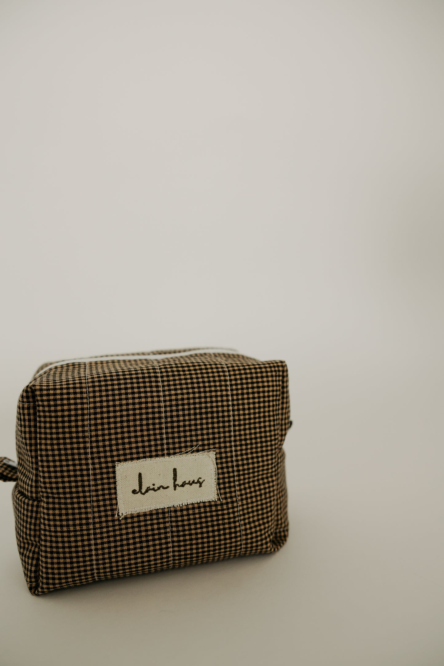 Quilted Brown Gingham Toiletry Bag