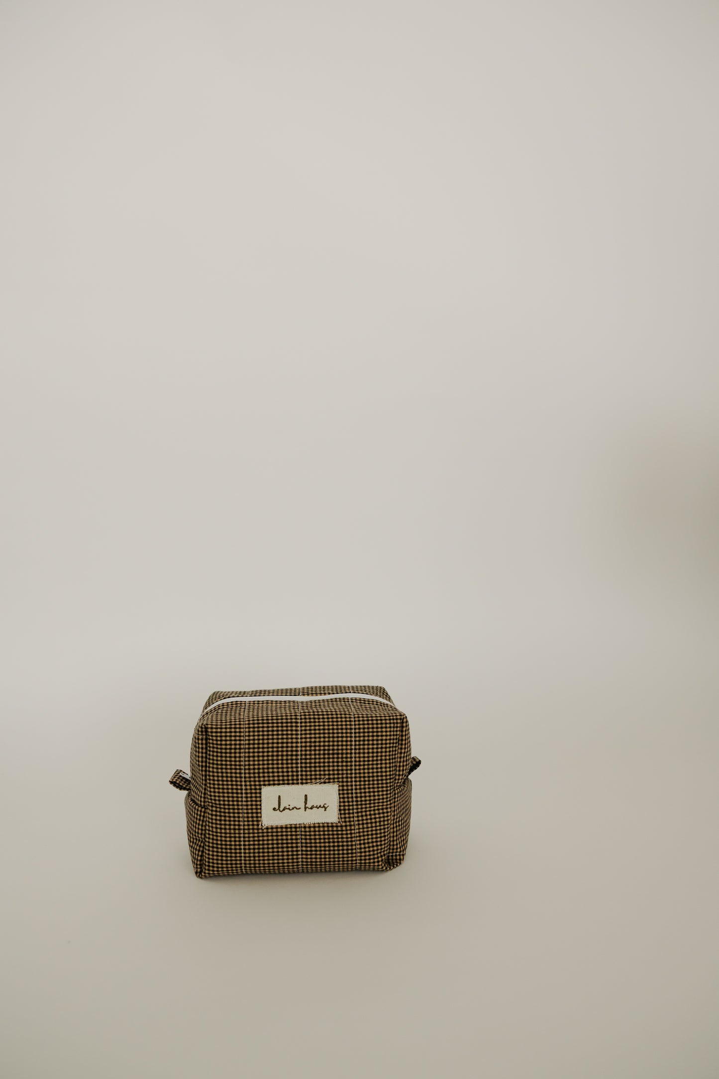 Quilted Brown Gingham Toiletry Bag