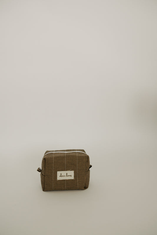 Quilted Brown Gingham Toiletry Bag