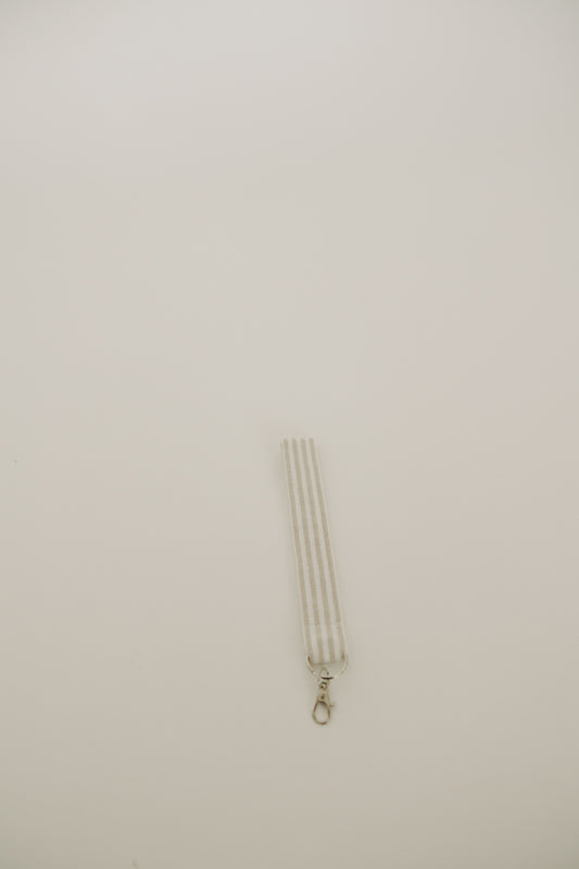 Beige & White Striped Cotton Keychain