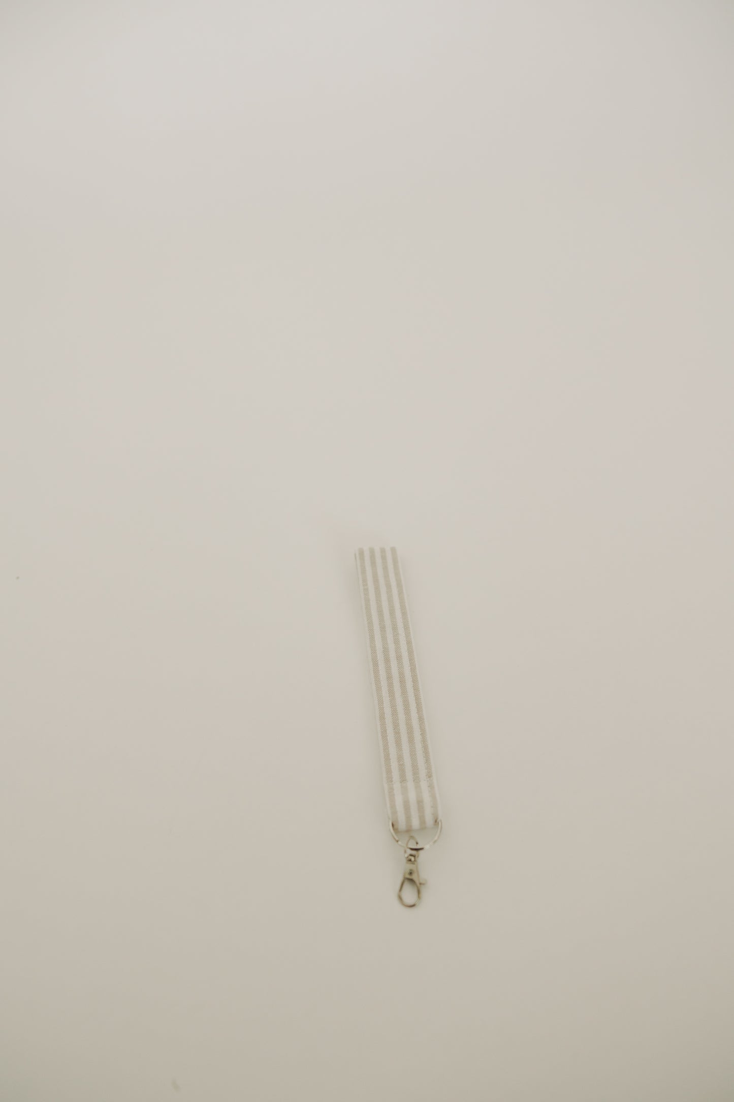 Beige & White Striped Cotton Keychain